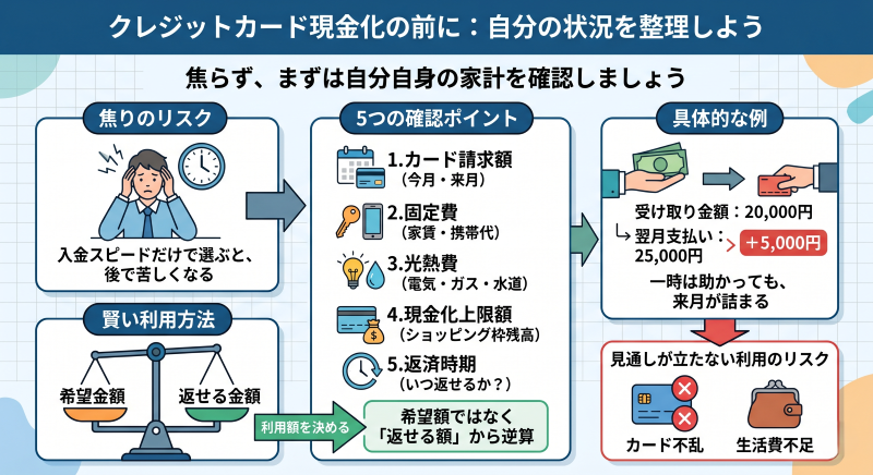 クレジットカード現金化の前に自分の状況を整理